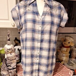 o Womens Rock 47th By Wrangler Snap Down Cap Sleeve Shirt XL